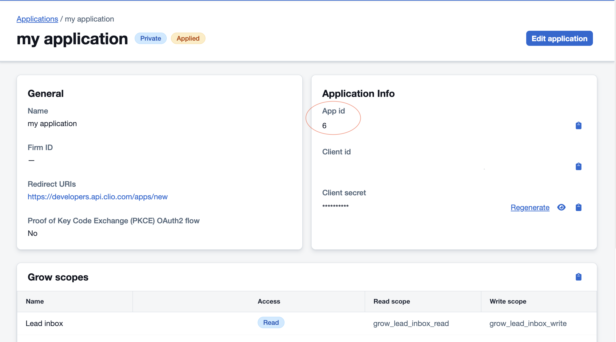 Screenshot of example App ID in the Developer Portal