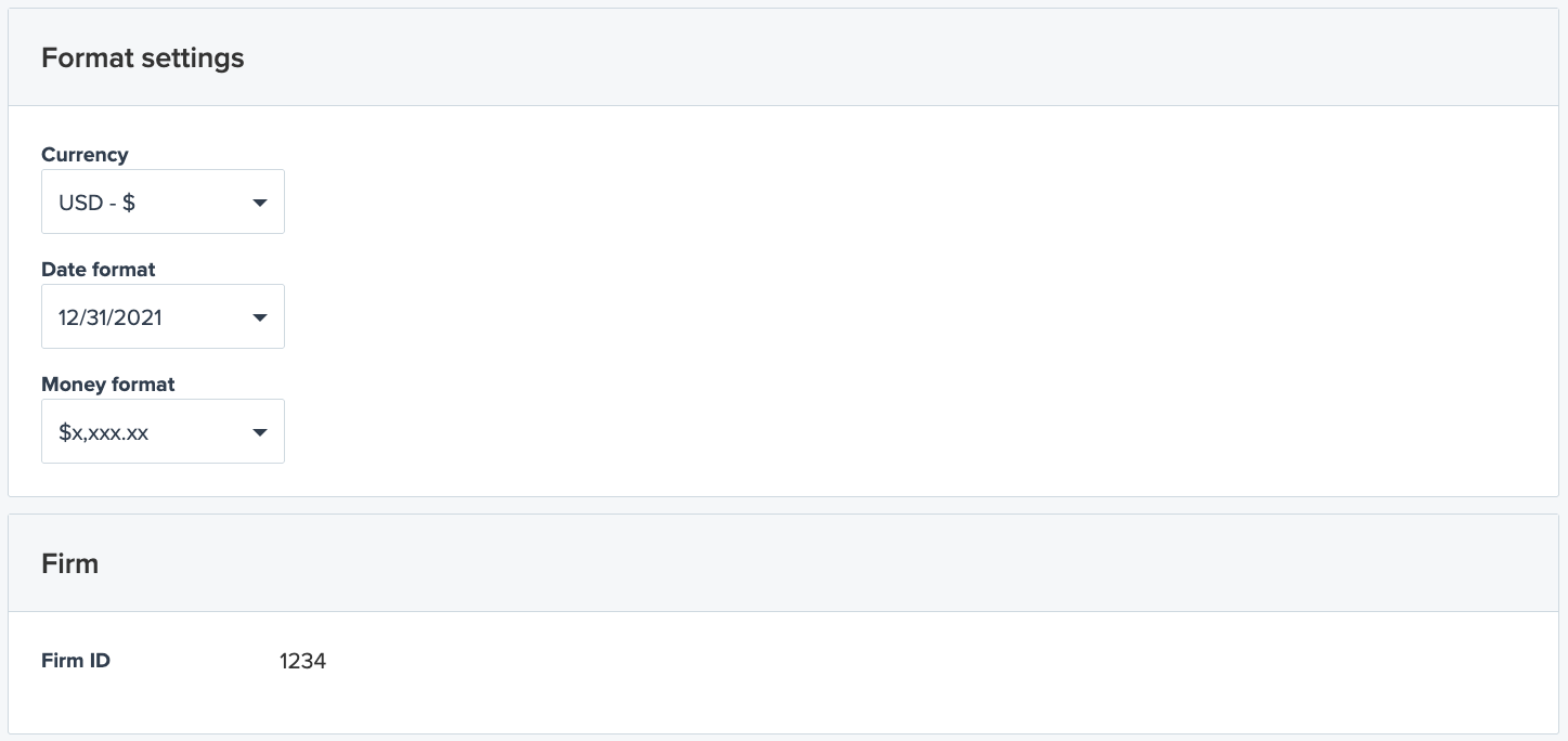 Screenshot showing Firm ID location in Clio Grow account settings